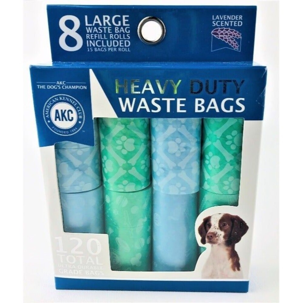 AKC Pet Dog Waste Heavy Duty Bags - 8 Rolls / 120 Bags Total - Lavender Scent